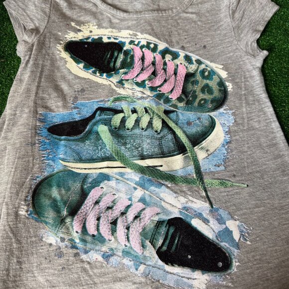 Justice Cap Sleeve Sneaker Graphic Heather Gray Tunic Style T-Shirt  Size 8 - Picture 7 of 14